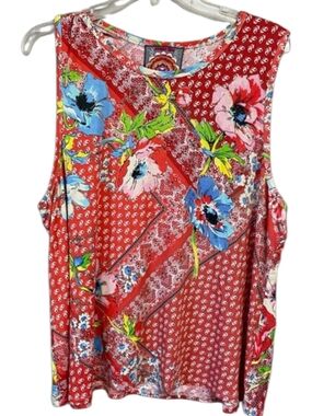 JOHNNY WAS EUC XXL Viscose Bamboo Floral Patchwork Sleeveless Tank
